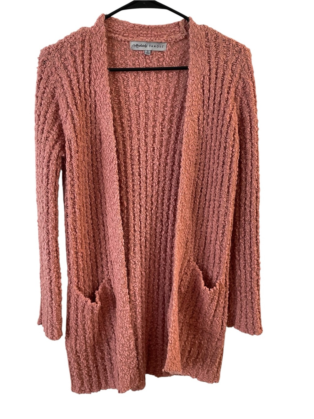 Absolutely Famous Pink Popcorn Knit Open Front Cardigan Small Cozy Boho